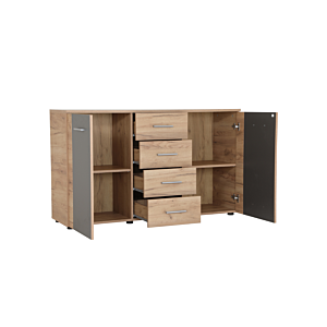 Commode UNO 2 portes et 4 tiroirs Marron Craft et Gris