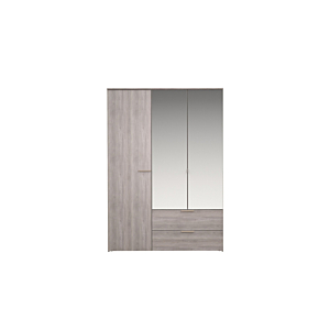 Armoire TEMPO Avec 3 Portes + 2 Tiroirs + 2 Miroirs - Chêne / Gris Clair