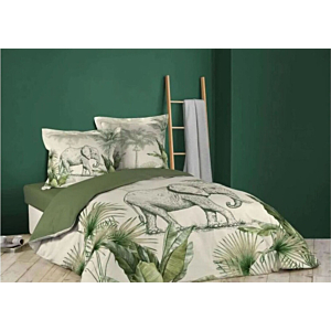 Parure de couette + 2 Taies D'oreillers Imprimées JUNGLE 260x240cm - Blanc / Vert Parure de lits