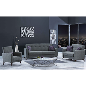 Salon Stockholm 3+2+1 Avec Fonction Lit - Gris Foncé