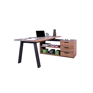 Bureau DAVINCI BRERA avec Crédence - Noir / Noyer