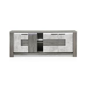Buffet BOLZANO 4 Portes Avec LED Chêne Béton Soldes été vague 2
