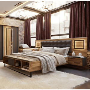 Lit Sirius Crown Sans Sommier Avec Led - Chêne / Noir