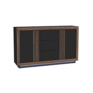Buffet SAVONA 2 Portes Avec 3 Tiroirs - Chêne / Noir Brillant Soldes été