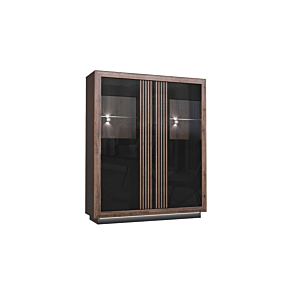 Grande Vitrine SAVONA - Chêne / Noir Brillant Soldes été