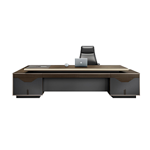 Bureau Présidentiel LUXURY 320x220x76cm - Chêne Foncé / Gris