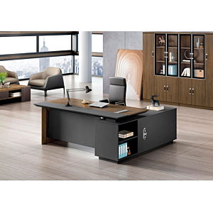 Bureau Directionnel EXCELLENCE 200x180x76cm - Marron / Gris