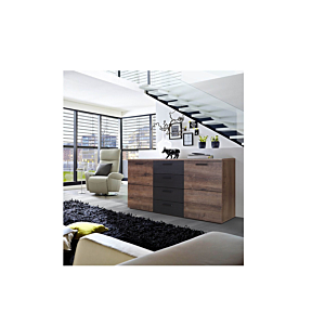 Buffet DURANGO avec 2 portes + 4 Tiroirs - Chêne Noir