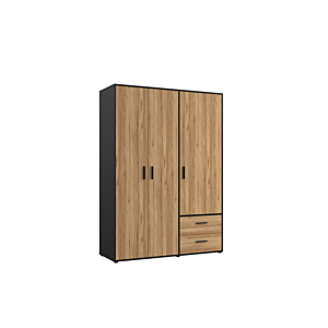 Armoire MOKKARO Avec 3 Portes Et 2 Tiroirs - Chêne / Noir Soldes été vague 2