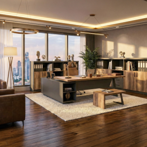 Bureau Directionnel Droit Oscar Z - Chêne / Gris 