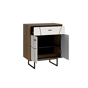 Commode Brolo 2 Portes Et 1 Tiroir - Blanc / Noyer