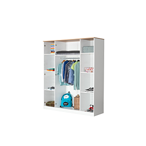 Armoire MANGO 4 Portes - Blanc / Chêne