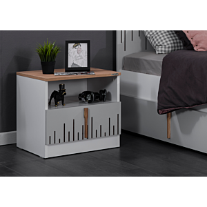 Table De Chevet LUCAS - Gris / Blanc / chêne Chambre enfant