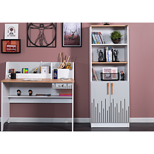 Bureau LUCAS 1 Tiroir - Gris / Blanc / Beige
