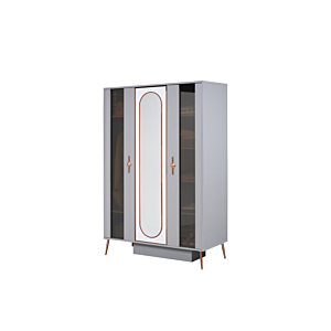 Armoire AIDA 3 Portes 1 Miroir - Gris / Blanc / Rose Doré