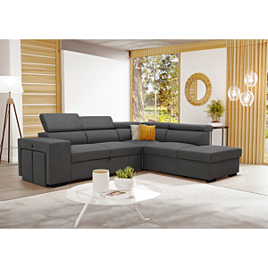 Canapé D'angle HOLMES Réversible + 2 Poufs - Gris Foncé