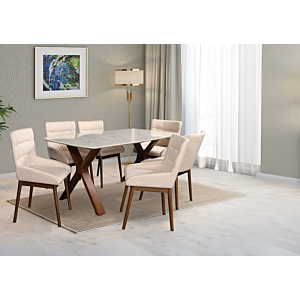 Chaise MARCELLA - Blanc / Marron