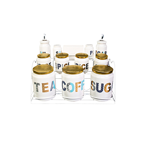SET DE 7 POTS À EPICES + HUILE-VINAIGRE + SUPPORT EN METAL - Multicouleur Soldes été