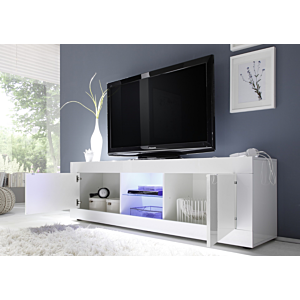 Meuble Tv BASIC 2 Portes 180cm - Blanc Laqué Brillant