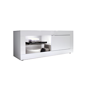 Meuble Tv Basic 1 Porte 140Cm - Blanc Laqué Brillant Séjour