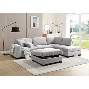 Canapé D'Angle Nova Avec Pouf - Gris Clair