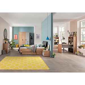 COMMODE VELATA 2 TIROIRS + 2NICHES ET 1PORTE - Chêne / Gris