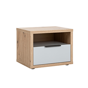 TABLE DE CHEVET VELATA 1TIROIR Et 1NICHE - Chêne / Gris Chambre enfant