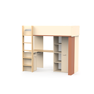LIT surélevé CAMILLIA 90x200 Avec BUREAU +ARMOIRE + 6 NICHES - Beige Promos printemps