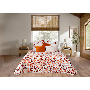 Couette 220X240Cm Velvet Imprimé Feuille / Micro Touche Coton - Terracota