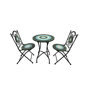 SET MOSAÏQUE TABLE + 2 CHAISES CLASSIC CHARM - Bleu / Vert