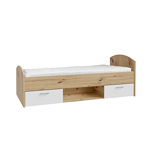LIT CULGOA SANS SOMMIER 90x200cm + 2TIROIRS 1NICHE – Chêne / Blanc Chambre enfant