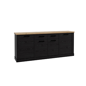 BUFFET BLACK DURO 4 Portes + 2 Tiroirs - Chêne / Noir Soldes été