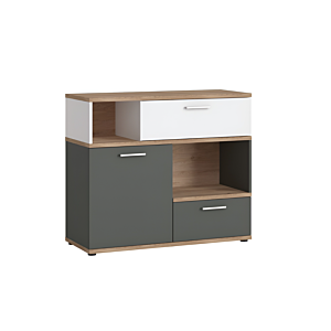 COMMODE TWENTY - Blanc / Chêne / Gris Soldes été vague 2