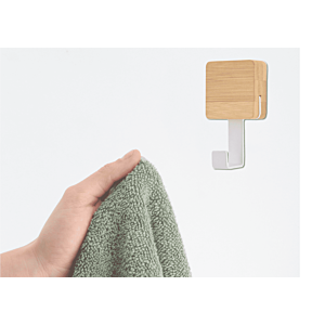 PATÈRE CROCHET SIMPLE AVEC BASE EN BAMBOU - BLANC