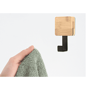 PATÈRE CROCHET SIMPLE AVEC BASE EN BAMBOU - Noir 