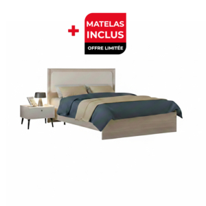 Pack Lit Maya 160X200Cm + 2 Chevets + Sommier + Matelas Offert - Blanc / Chêne Essentiel HIVER