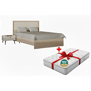 Pack Lit Maya 160X200Cm + 2 Chevets + Sommier + Matelas Offert - Blanc / Chêne