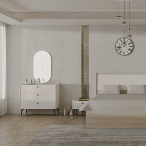 Commode Maya 3 Tiroirs Et Miroir - Blanc / Chêne