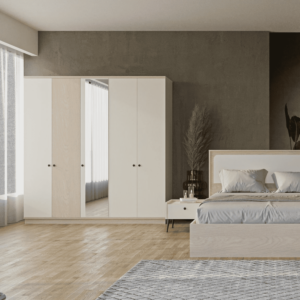 Armoire Maya 4 Portes - Blanc / Chêne