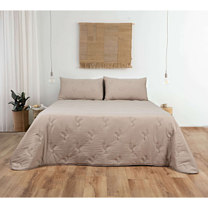 Couvre lit Bouty Uni Touche Coton Avec Taie D'oreiller - Taupe