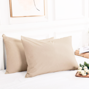 Set 2 Taies D’Oreillers Unies Avec Point Ouvert 50X70Cm - Beige
