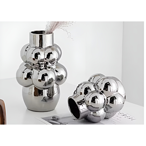 VASE BUBBLE EFFET MIROIR 13x14.5x6CM - ARGENTÉ