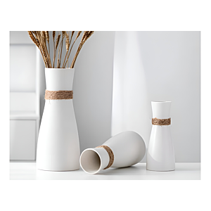 VASE AVEC CORDE DECORATIVE 8.5x20x6CM - BLANC