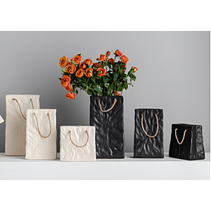 VASE EFFET SAC FROISSE 12x20x11.4CM - BEIGE