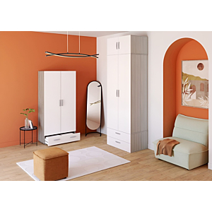 Meuble multifonctions NANO 2 Tiroirs - Blanc / Chêne