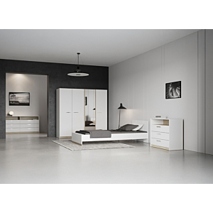 COMMODE WATSON 3 Tiroirs Et 1 Niche - Blanc / Chêne