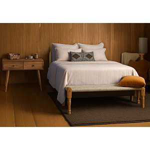 PARURE DE DRAPS RAYÉE SATINÉE - BEIGE CLAIR