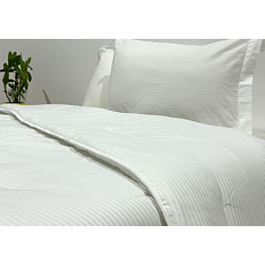 Couette rayée satinée + 1 taie d'oreiller 70x50 - Blanc