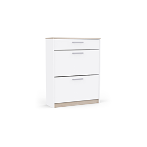 Meuble à chaussures WATSON Avec 2 abattants et 1 tiroir – Blanc / Chêne