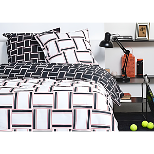 Parure De Lit Imprimé 240x220cm Motif Brique - Blanc / Noir